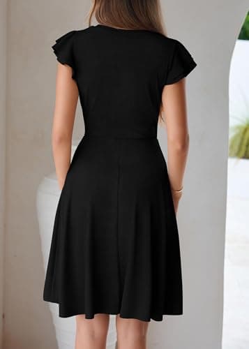 Lazysmile Summer Dresses for Women Ruffle Short Sleeve V Neck A Line Swing Ribbed Knit Casual Mini Short Dress view 2