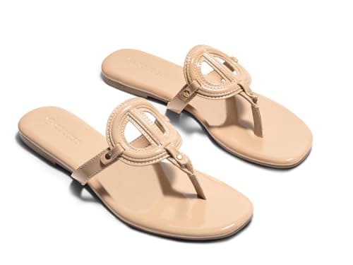 Coutgo Womens Flat Thong Sandals Square Open Toe Flip Flops Slip On Slides Dressy Summer Beach Shoes — image 1
