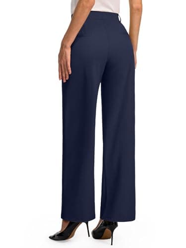 Feiersi Womens Dress Pants Wide Leg Stretchy Work Pants High Waisted Pull On Casual Trousers with Pockets view 2