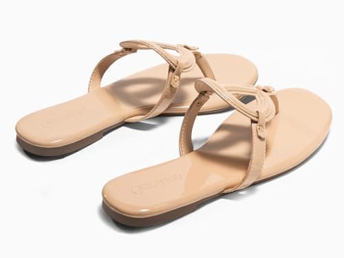 Coutgo Womens Flat Thong Sandals Square Open Toe Flip Flops Slip On Slides Dressy Summer Beach Shoes view 6