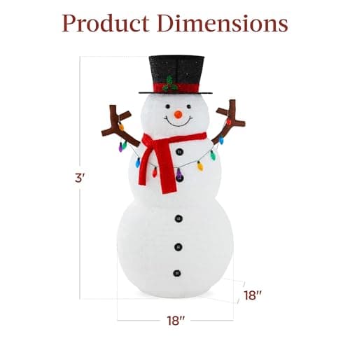 Best Choice Products 3ft Lighted Pop-Up Snowman, Large White Outdoor Christmas Holiday Decoration w/ 100 LED Lights, Hat, Scarf, Multicolored Lights view 2