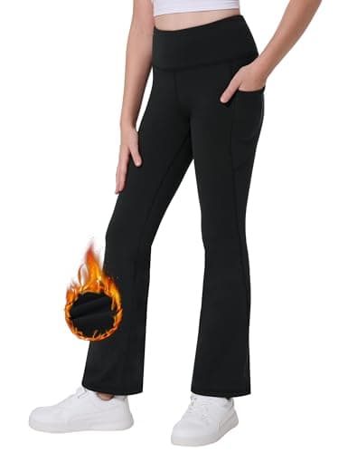 Desol Girls Fleece Lined Flare Leggings with Pockets Warm Bell Bottom Pants — image 1