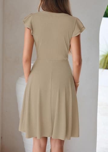 Lazysmile Summer Dresses for Women Ruffle Short Sleeve V Neck A Line Swing Ribbed Knit Casual Mini Short Dress view 2