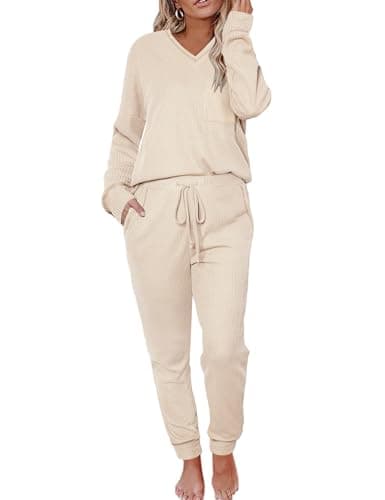 Womens Pajama Sets Waffle Knit 2 Piece Lounge Sets Sleepwear Loungewear Pjs Long Sleeve Maternity Postpartum Pajamas — image 1