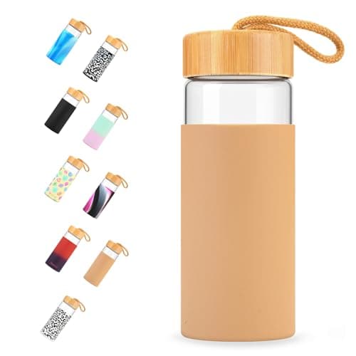 Tronco 20 oz Glass Water Bottles with Lids, Reusable Borosilicate Glass Bottles with Bamboo Lid & Non-Slip Silicone Sleeve for Coffee, Iced Tea, Water, Leak-Proof, BPA-Free – Ideal for Office & Home — image 1