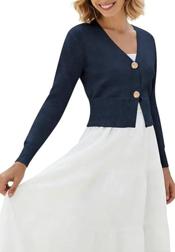 Women’s Spring V Neck Cardigan Lightweight Cropped Button Down Knit Sweater for Layering,Office Casual Wear view 5