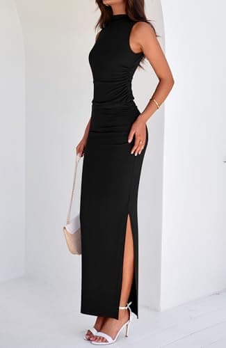 BTFBM Womens Two Piece Outfits Summer Lightweight 2026 Mock Neck Sleeveless Knit Tops Maxi Skirt Set Going Out Dress view 4