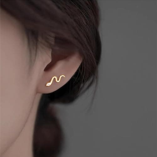 DHZJTSL Halloween Gothic Gold Snake Earrings for Women, Hypoallergenic 14K Gold Plated Goth Snake Shaped Clip On Earrings view 3