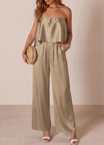 KIRUNDO Jumpsuits For Women Dressy 2026 Summer Satin Strapless Romper Flowy Tube Top Spring One Piece Vacation Outfits view 3