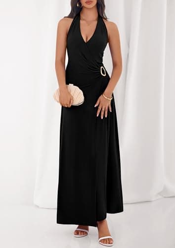 PRETTYGARDEN Halter Dresses for Women 2026 Elegant Classy Spring V Neck Tie Backless Summer Wedding Guest Cocktail Midi Dress view 2