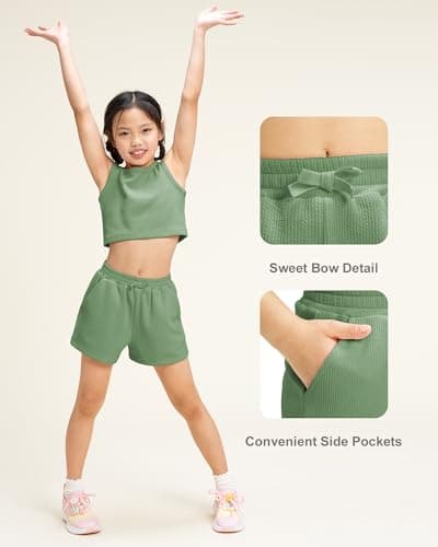 Stelle Girls 2 Piece Outfits Cute Sleeveless Summer Short Sets Athletic Scoop Neck Tank Top and Shorts with Pockets view 6