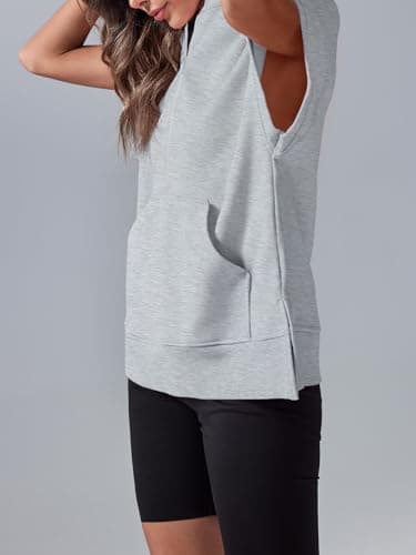 Fisoew Womens Oversized Half Zip Hoodies Short Sleeve Casual Sweatshirts Pullover Tops with Pockets view 4