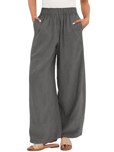 ANRABESS Women's Wide Leg Linen Pants Summer Boho Casual Elastic Waist Long Lounge Travel Pants Trousers with Pockets — image 1
