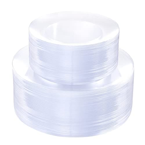 PULOTE 100Pieces Clear Plastic Plates - Premium Heavyweight Plastic Clear Disposable for Wedding&Party Include 50 Dinner & 50 Dessert/Salad Plates — image 1