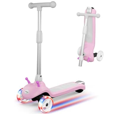 Slaypo 3 Wheel Electric Scooter for Kids Ages 2–8, LED Lighted Wheels, Extra Wide Anti-Slip Deck, 3 Adjustable Height Handlebars & Lean to Steer Technology, 80W Motor Scooter for Boys & Girls