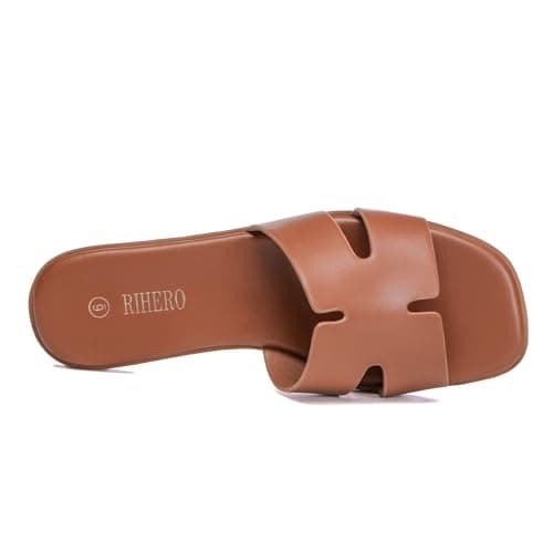 Rihero Women's Dressy Flat Sandals Comfortable Slip On Leather Slide Sandals view 5