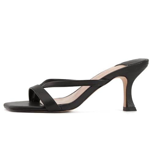 Ermonn Womens Kitten Heels Sandals Square Open Toe Thong Slides Backless Slip on Slippers Shoes view 5