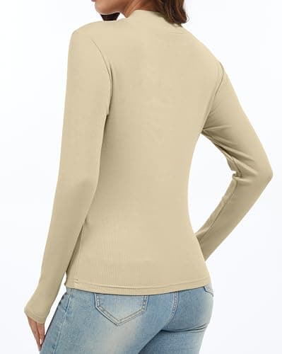 Jeqeocafy Women's Knitted Rib Mock Neck Long Sleeve Tshirt Fall Fashion Basic Thermal Underwear Tops Winter Clothes 2026 view 3