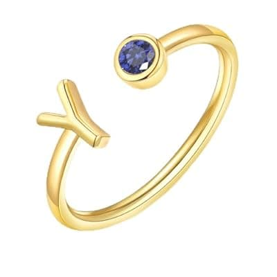 ZNBOH Gold Birthstone Initial Rings for Women Non Tarnish Dainty 14K Gold Plated Adjustable Letter Ring for Women Stackable Cute Thumb Pinky Fashion Unique Open Simple Birthday Gifts Jewelry