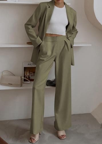 KIRUNDO Women Suits 2 Piece Set Business Casual Dressy Oversized Blazer Jacket and Wide Leg Dress Pantsuits Formal Outfits view 6