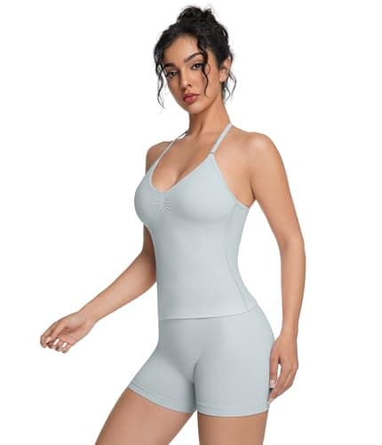 OVESPORT 2 Piece Workout Sets for Women Impact Padded Tank top and Seamless Gym Shorts Outfits view 3