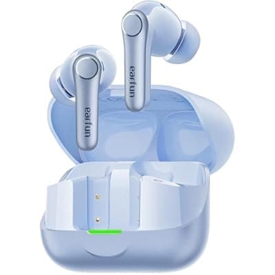 EarFun Air Pro 4+ Adaptive Noise Cancelling Wireless Earbuds, Qualcomm aptX Lossless, Dual Drivers, Translation Earbuds, Snapdragon Sound, 6 Mics AI Clear Call, Hi-Res Sound, Bluetooth 6.0, 54H, Blue