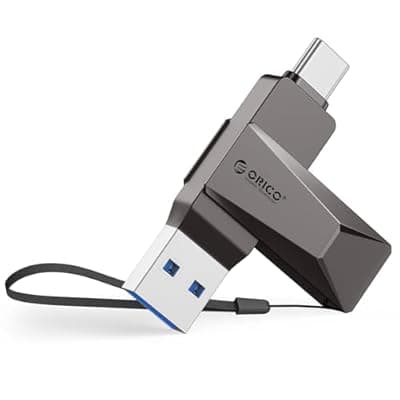 ORICO 64GB USB Flash Drive 150MB/S Metal Housing Swivel Design Support OTG Function 2 in 1 PenDrive for USB C and USB A Devices-CB05 Grey