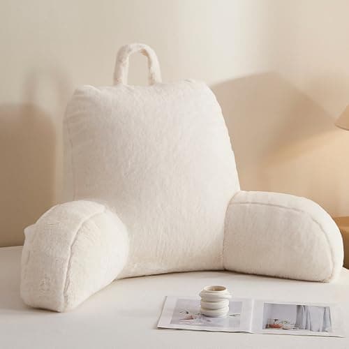Reading Pillow with Arms for Sitting in Bed, Backrest Support Cushion Soft Back Pillow for Couch, Sofa & Floor, Dorm Essentials, Washable Cover, Faux Fur Wedge Cushion for Adults,Children,Student view 1