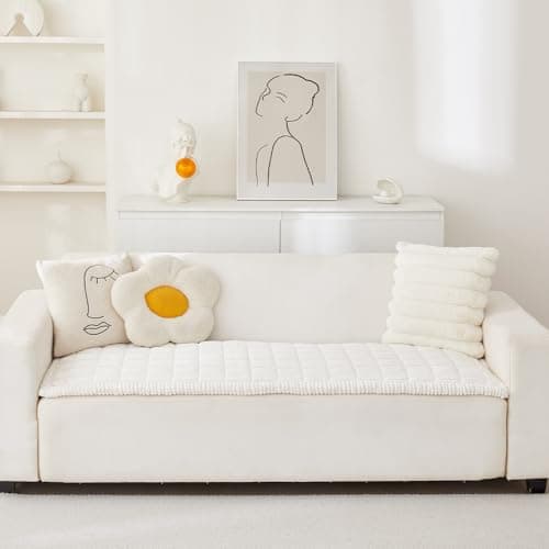 Awjcsv Couch Cover for Dogs Washable, Fuzzy Pet Couch Covers for 3 Cushion Sofa Pet Friendly, Non Slip Sofa Cover (White, 27.6" x 59"/70 x 150cm) view 2