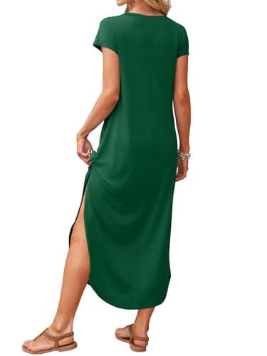 RUMIA Summer Casual Maxi Dresses for Women- Women's V Neck Cap Sleeve Long Sundress with Pockets Beach Vacation view 4