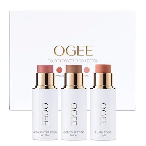 Ogee Face Stick Trio - Golden Contour Stick Makeup Collection - Certified Organic Bronzer, Blush Stick, and Highlighter Stick for a Flawless Look