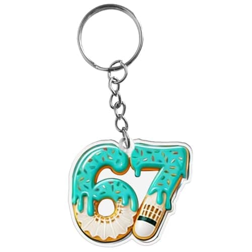 Sushenwe 67 Meme keychains Funny Gift Ornament for Friend,Kid Acrylic Keyring Birthday Decoration 6 7 Bag Charm for Lanyard,Key or Car (Blue) view 2