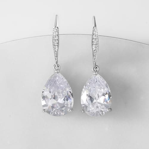 SWEETV Teardrop Wedding Bridal Earrings for Brides Birdesmaids, Silver Sparkly Cubic Zirconia Drop Dangle Earrings for Women Prom Jewelry Gifts view 5