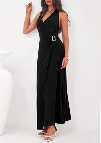 PRETTYGARDEN Halter Dresses for Women 2026 Elegant Classy Spring V Neck Tie Backless Summer Wedding Guest Cocktail Midi Dress view 3