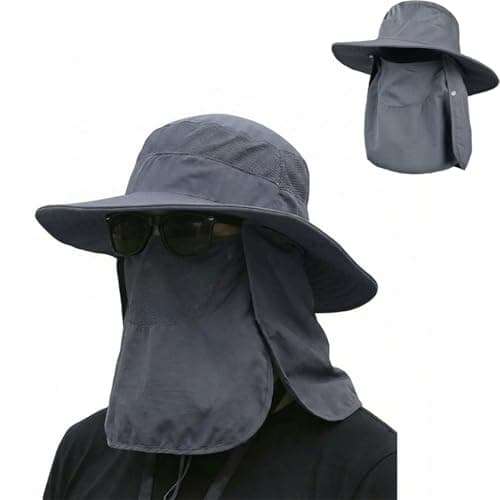 Sun Hat Bucket Hats for Men Women,Outdoor Wide Brim Fishing Hat with Detachable Face Cover & Neck Flap UV Protection view 4