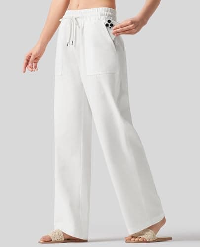 CHANGEOWN Women's Wide Leg Pants Airy Linen Blend Summer High Waisted Casual Palazzo Trousers with Pockets Lounge Beach Pants view 2