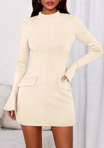 PRETTYGARDEN Womens Short Formal Dresses Fall Long Sleeve Mock Neck Elegant Cocktail Party Club Bodycon Mini Dress view 2