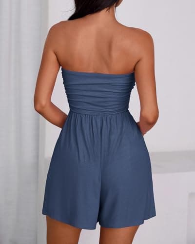 BTFBM Womens Romper Summer 2026 Strapless Tube Tops Beach Vacation Clothes Boho Loose Spring Shorts Jumpsuits Pockets view 3