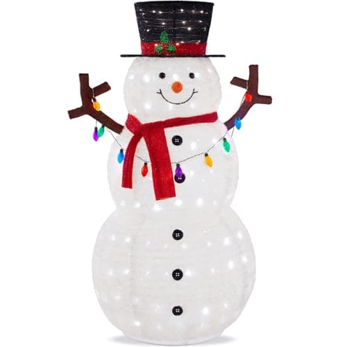 Best Choice Products 3ft Lighted Pop-Up Snowman, Large White Outdoor Christmas Holiday Decoration w/ 100 LED Lights, Hat, Scarf, Multicolored Lights view 1