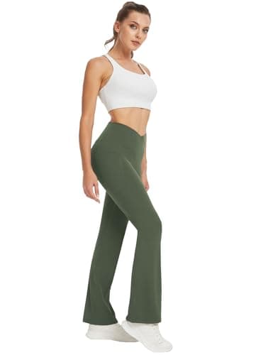 DLOODA Women's Yoga Pants with Pockets No Front Seam Crossover High Waisted Flare Leggings Tummy Control Bootcut Pants view 6