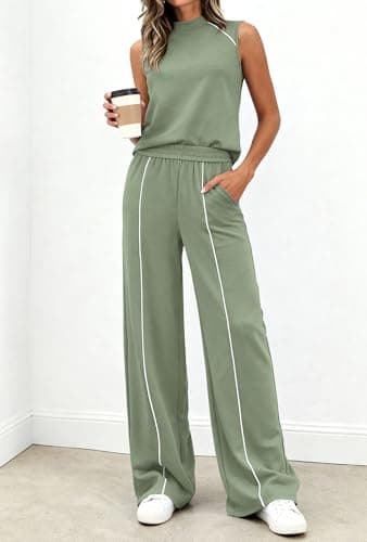 BTFBM Two Piece Sets for Women Summer Outfits 2026 Lounge Sets Mock Neck Tops Wide Leg Pants Travel Fashion Clothing view 2