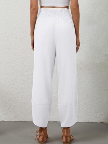 grewley Womens Linen Pants Wide Leg Palazzo Capri Barrel Harem Pants Casual High Waisted Trousers with Pockets Beach view 4