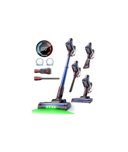 Slivamo S10 Cordless Vacuum Cleaner, 40KPA/500W/45Mins, LED Display, 8-in-1 Lightweight Stick Vacuum Cleaners for Home with Green LED Light, 6-Stages Filtration, Self-Standing Design, Blue view 1