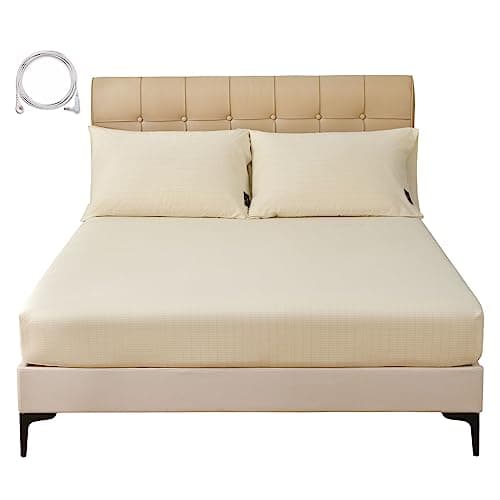 Grounding Sheets King Size, 20% Silver Fiber + 80% Organic Cotton, Conductive Fitted Grounded Bed Sheet with Deep Pocket for Bed & Sleeping (White, 78"x80"x15") view 1