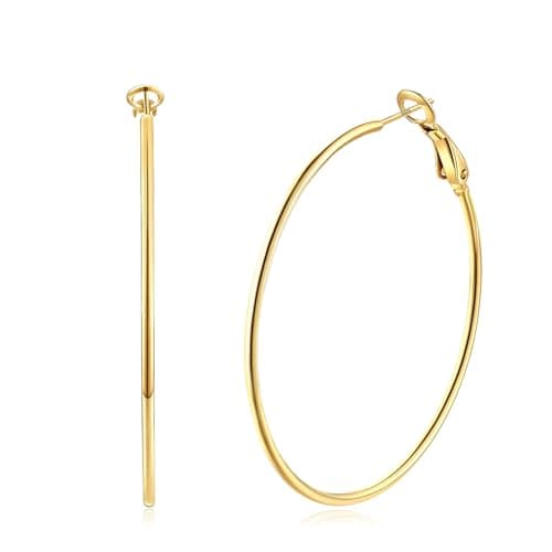XIUQILAI 14K Gold Plated 925 Sterling Silver Posts large Hoop Earrings for Women, Hypoallergenic Big Hoop Earrings Lightweight Jewelry for Women 30/40/50/60/70MM view 1