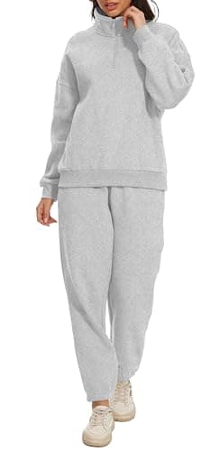 Jeqeocafy Women Oversized Long Sleeve Sweatsuit Half Zip Sweatshirt & High Waisted Pants 2 Piece Outfits With Pockets — image 1
