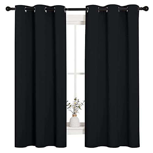NICETOWN Pitch Black Solid Thermal Insulated Grommet Blackout Curtains/Drapes for Bedroom Window (2 Panels, 42 inches Wide by 63 inches Long, Black) view 1