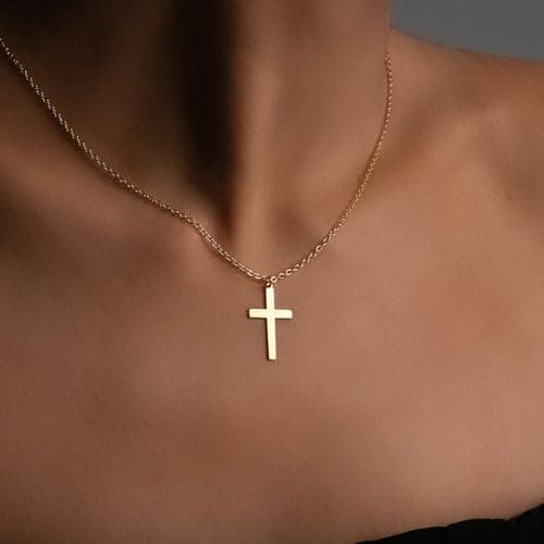 JNZSSWHJJH Easter Basket Stuffers - Cross Necklace for Women 18K Gold Plated Cross Necklace Dainty Gold Necklace for Women Teens Girls Gold Jewelry Easter Religious Christian Gifts view 2
