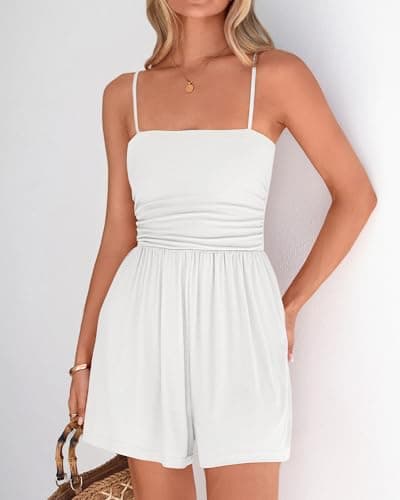 BTFBM Summer Rompers For Women 2026 Casual One Piece Spaghetti Strap Sleeveless Shorts Jumpsuit Beach Vacation Outfits view 5