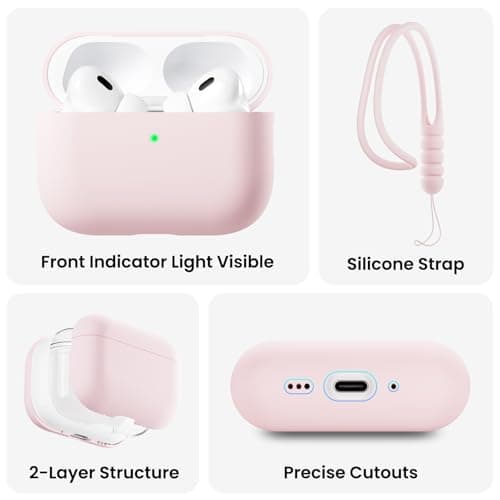 ORNARTO Compatible with AirPods Pro 3 Case 2025, Full Protective Hybrid Silicone for AirPods Pro 3rd Generation Case, Front LED Visible Skin Cover-Chalk Pink view 4